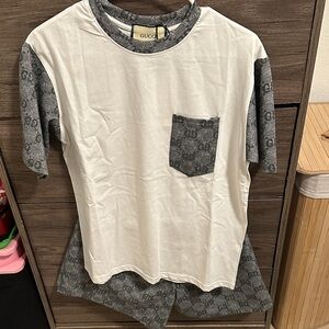 White Tee with Gray Monogram Accents size M